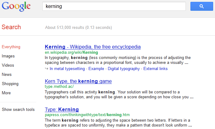 Kerning In Google Search Results